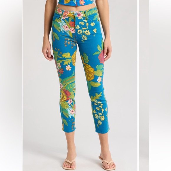 MOTHER Blue Floral Cropped Pants